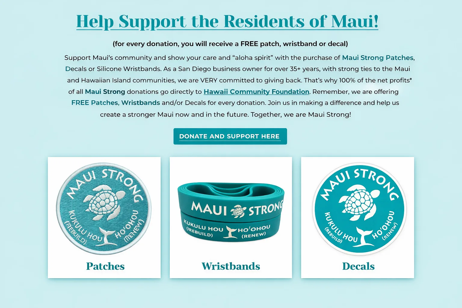 Official 'Maui Strong' charitable fundraiser emblem designed by Pacific Emblem